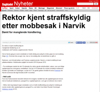 Dagladet: - Rektor kjent straffskyldig etter mobbesak i Narvik